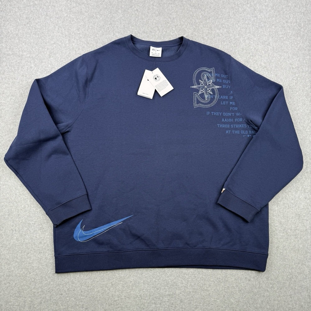 Nike Sweatshirt Mens 3XL Blue Dri Fit Seattle Mariners Statement Baseball Fleece